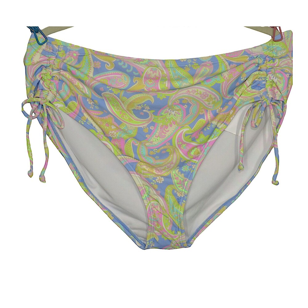 California Sunshine Paisley Cinched High Waist Bikini Swim Bottoms Plus Size 2X